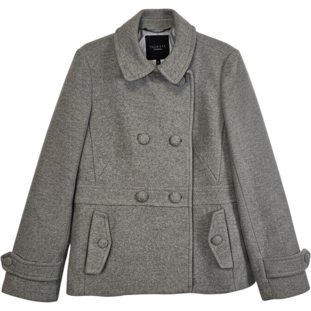Talbots Womens Heather Gray Wool Blend Double Breasted Pea Coat Jacket Size 14
